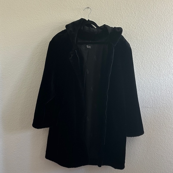 Vintage 90s Dennis Basso Faux Fur Hooded Coat - Picture 1 of 9